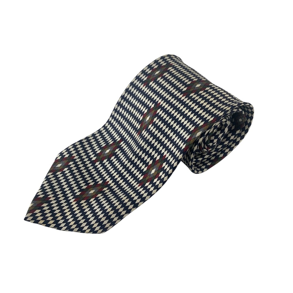 Structure Navy Cream Diamond 100% Silk Necktie OS Tie-on Made in Italy